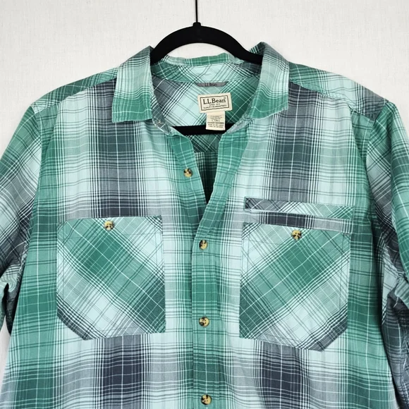 LL Bean Men's Shirt Green Gray‎ Plaid Button Up Short Sleeve Size Large Tall - Picture 4 of 7